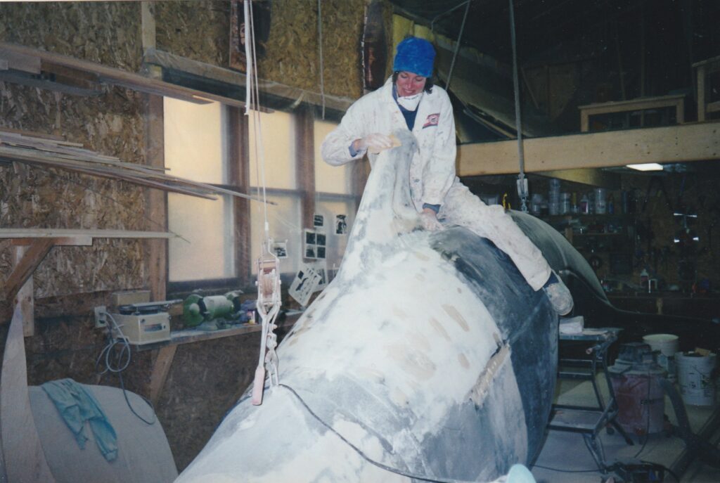Pat Nelder working on a full size Pilot Whale for the Pleasant Bay Whale museum