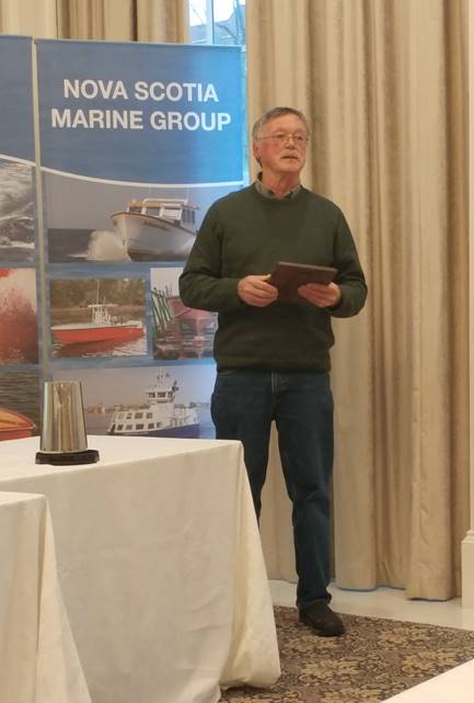 Keith Nelder receiving award from the Nova Scotia Boatbuilders Association